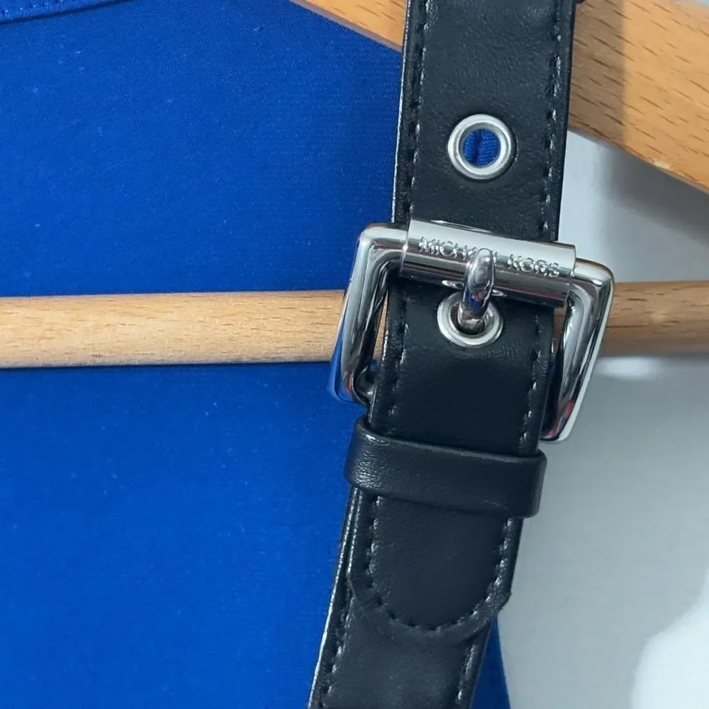 Michael Kors Sheath Dress Leather Buckle Straps Cobalt Blue Size Small Cocktails